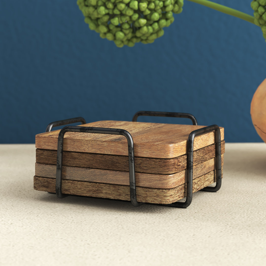 Wallis Godinger Wooden Coaster Set with Holder